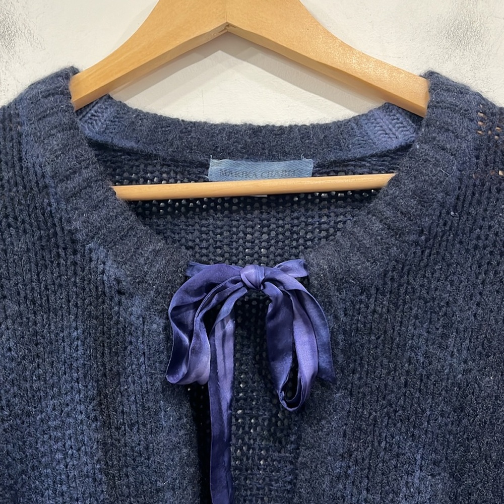 Marika Charles Handmade Cashmere Cardigan Sweater Tie Dye Silk Bow Closure BlueL